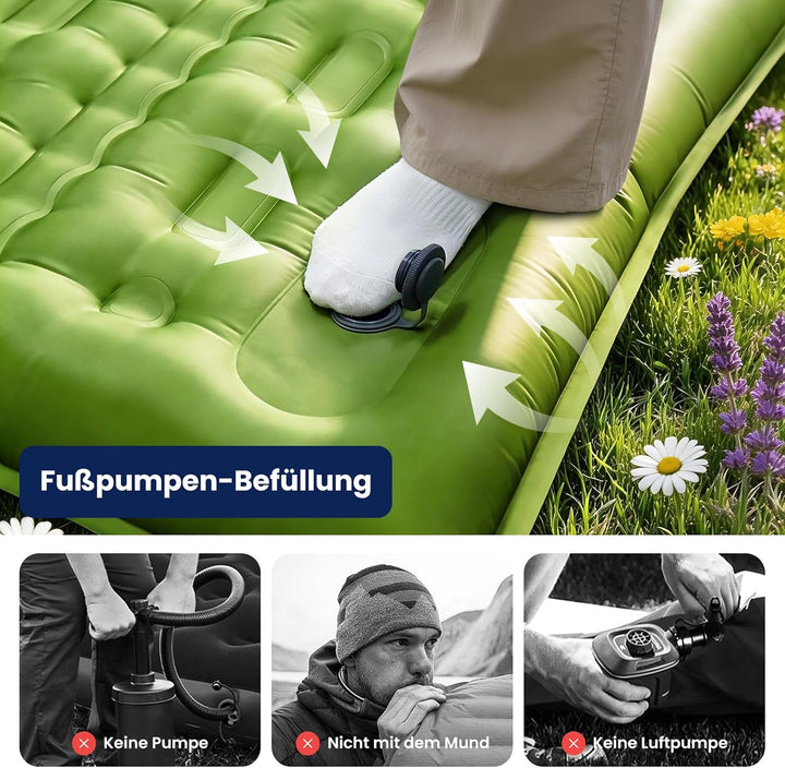 Isomatte Camping, 12 cm Hoch Aufblasbare Luftmatratze mit Integrierten Kopfkissen, Ultraleicht Campi