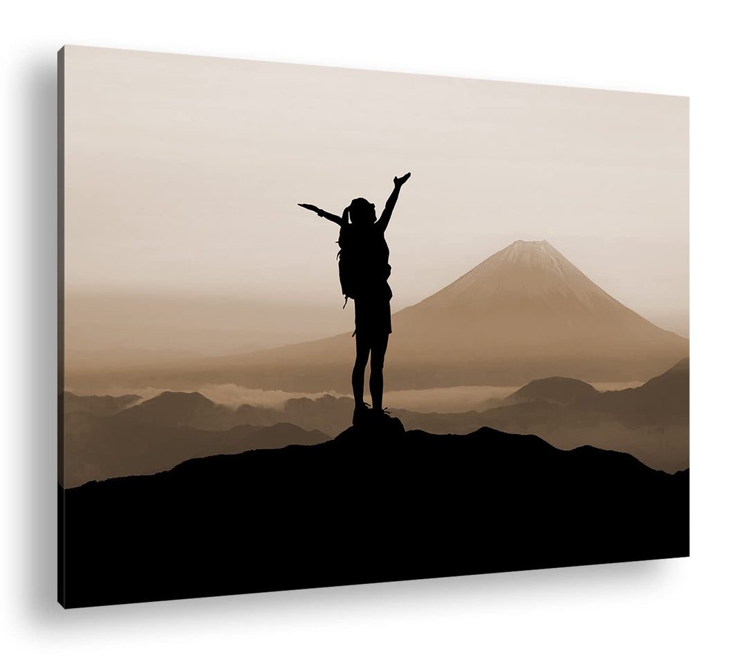 verspürende Freiheit über den Bergen Effekt: Sepia, Format: 80x60 als Leinwandbild, Motiv fertig ger