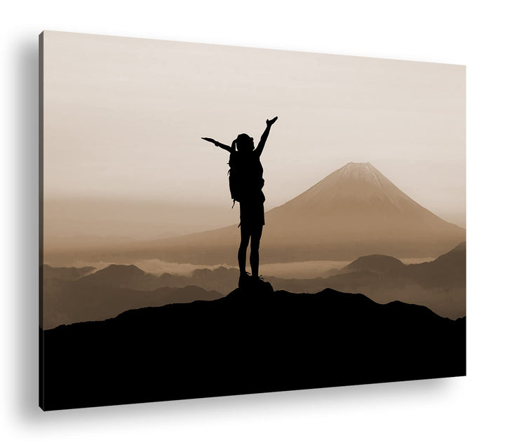 verspürende Freiheit über den Bergen Effekt: Sepia, Format: 80x60 als Leinwandbild, Motiv fertig ger