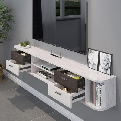 Pmnianhua TV Lowboard TV Schrank aus Holz, TV Board Hängend mit 4 Schubladen, Kabellöcher, Lowboard