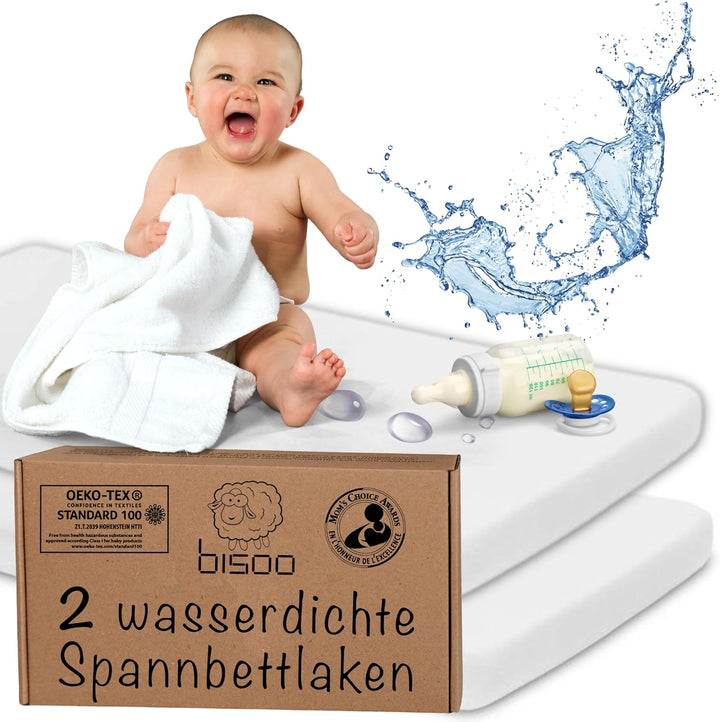 Bisoo Spannbettlaken 75x100 cm für Lauf, Krabbelgitter und Reisebett - wasserdichte Leintuch Matratz