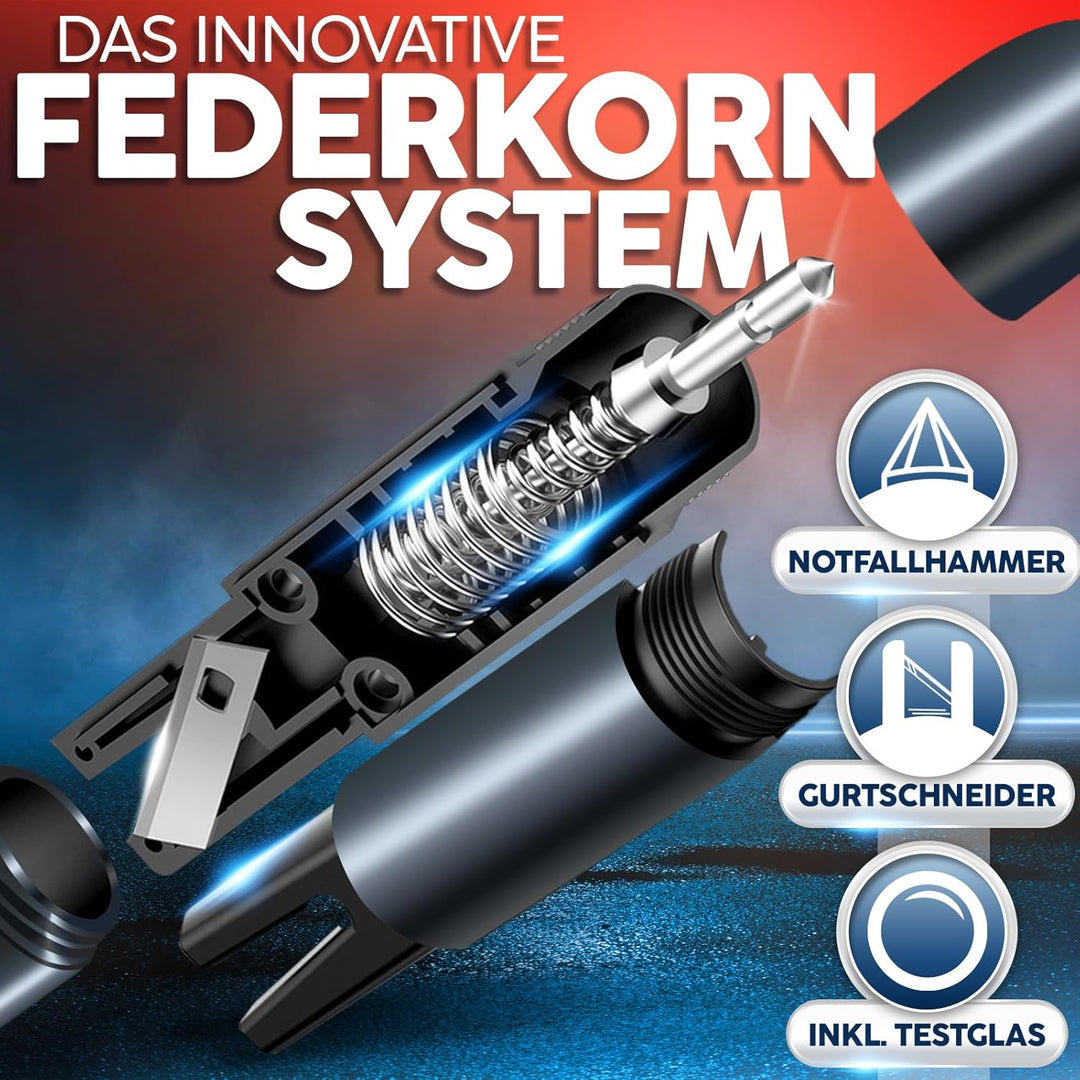 Notfallhammer Gurtschneider - Notfall Hammer mit Testglas zum Üben - Zerstört insbesondere Verbund S
