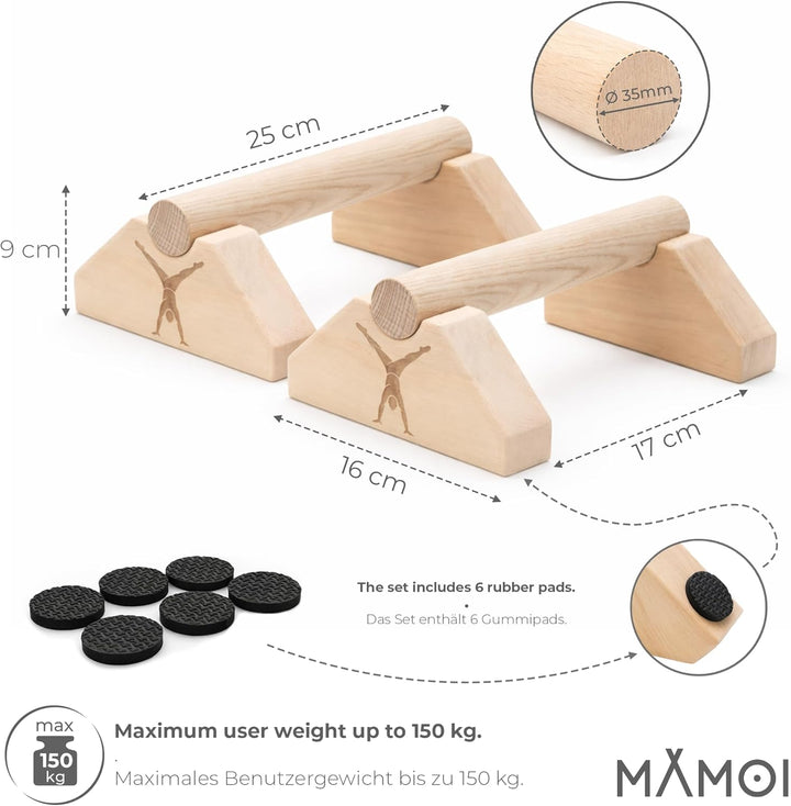 MAMOI® Parallettes zum Trainieren, Calisthenics, Liegestützgriffe, Fitness, Trainingsbarren, stabil