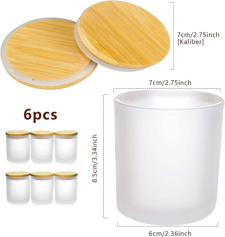 6er-Pack Kerzengläser mit Bambusdeckel (200ml) - 3mm Dickwandiges & Hitzebeständiges Glas - Elegante