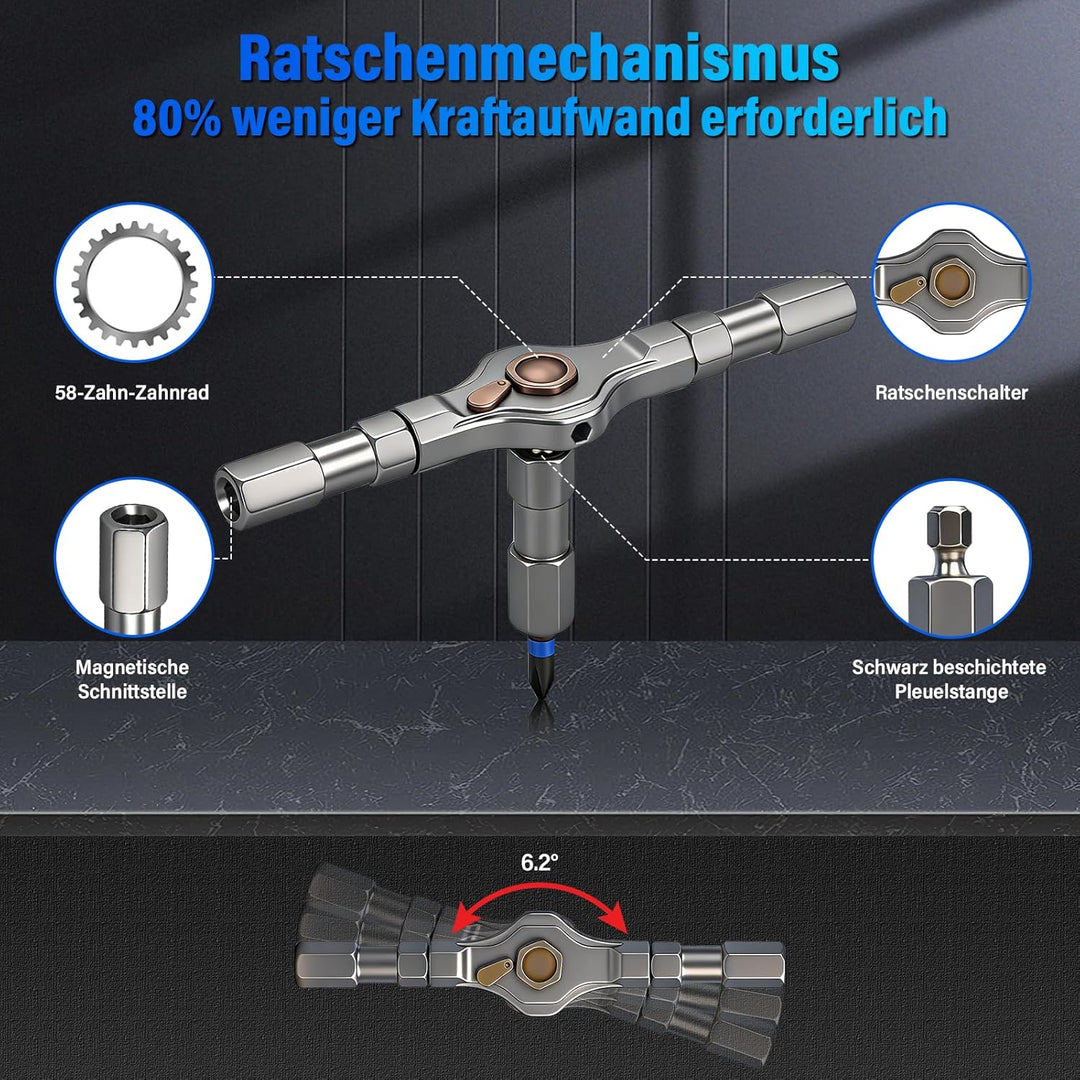 24-in-1 Ratschenschraubendreher Set – Magnetic Screwdriver Set mit S2-Bits, Abnehmbarer T-Ratschengr