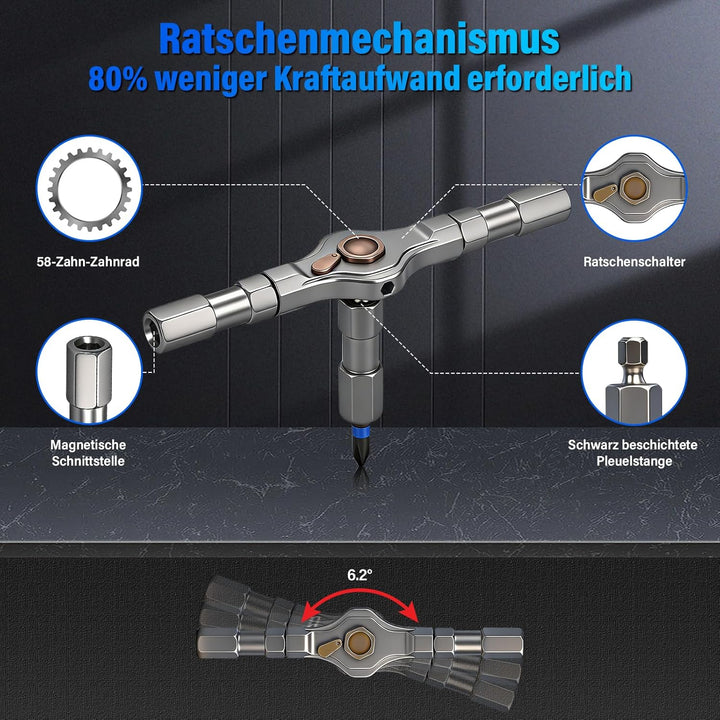 24-in-1 Ratschenschraubendreher Set – Magnetic Screwdriver Set mit S2-Bits, Abnehmbarer T-Ratschengr