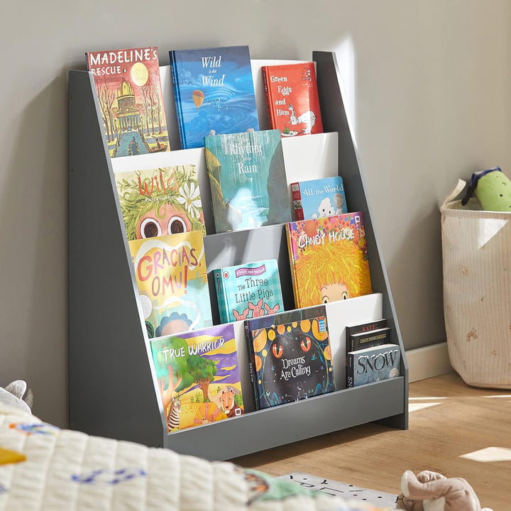 SoBuy Bücherregal Kinder Montessori Kinderregal mit 4 Ablagefächern Regal Kinderzimmer Spielzeug Auf