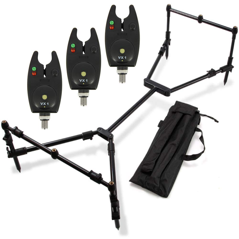 G8DS® Set Rod Pod Rutenhalter mit 3 Bank Sticks + Tragetasche inklusive 3 Bissanzeiger mit Lautstärk