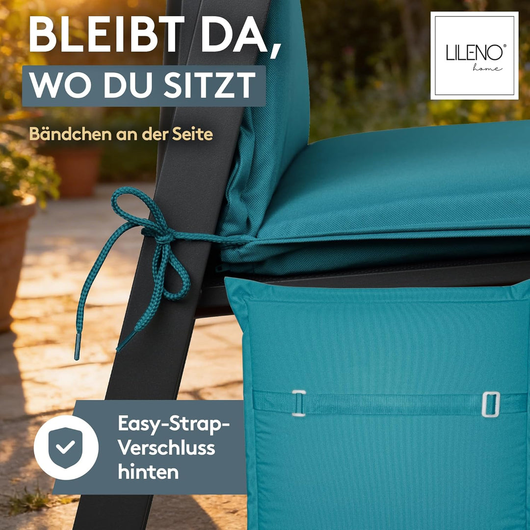LILENO HOME Gartenstuhl Auflagen [2er Set - Hochlehner] in Petrol - Bequeme Liegen als Sitzauflagen
