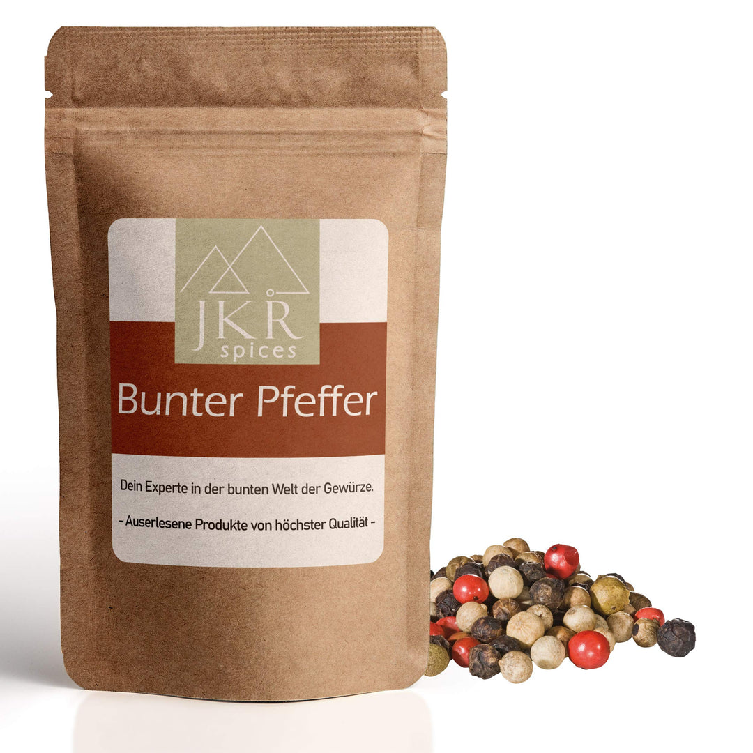 JKR Spices® Bunter Pfeffer ganz 500g - grüne rosa beige schwarze Pfefferkörner | ganze Pfeffer Körne