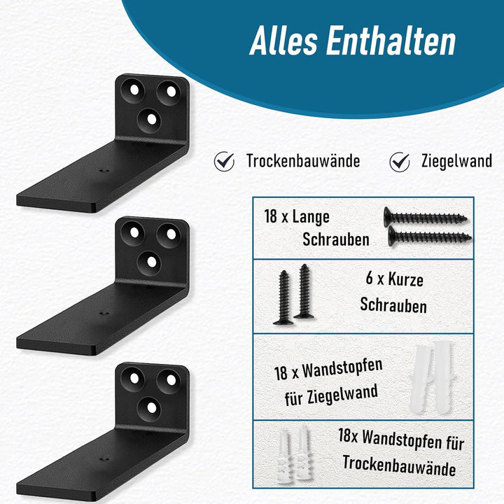 6 Stück Regalträger, Schwerlastträger Schwarz Regalhalterung Wandträger Unterstützung Schwarz Metall