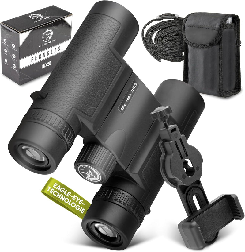 Adler Focus Fernglas 10x25 Erwachsene, Eagle-Eye-Technologie, HD Augenmuschel, BAK4+FMC, Feldstecher