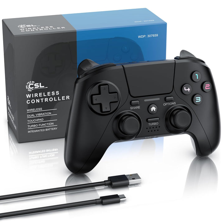 CSL - Wireless Gamepad für PC und PS4 - PC Anschluss - Wireless Controller - Dual Vibration - Headse