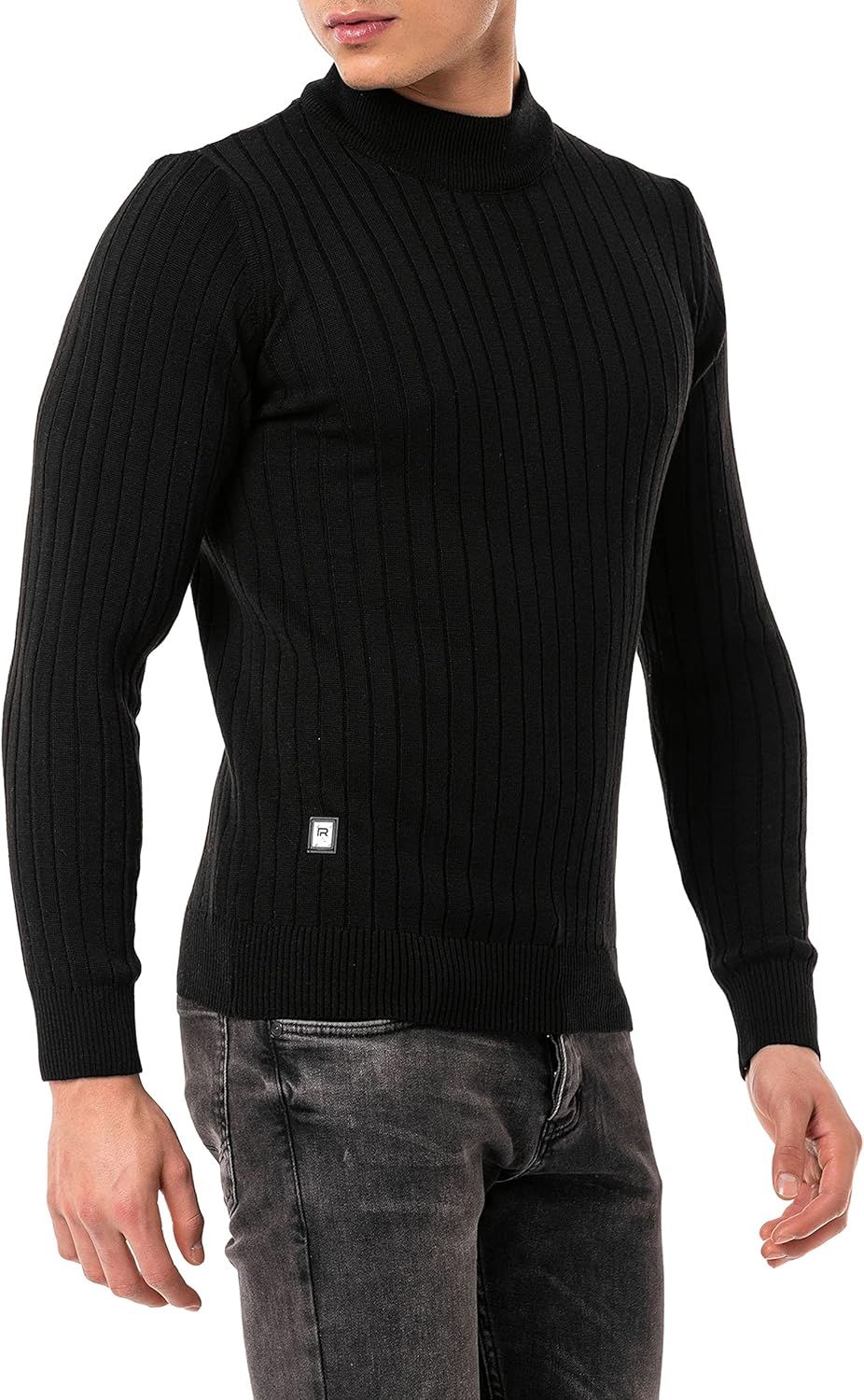 Redbridge Herren Strickpullover Stehkragen Pullover M Schwarz, M Schwarz