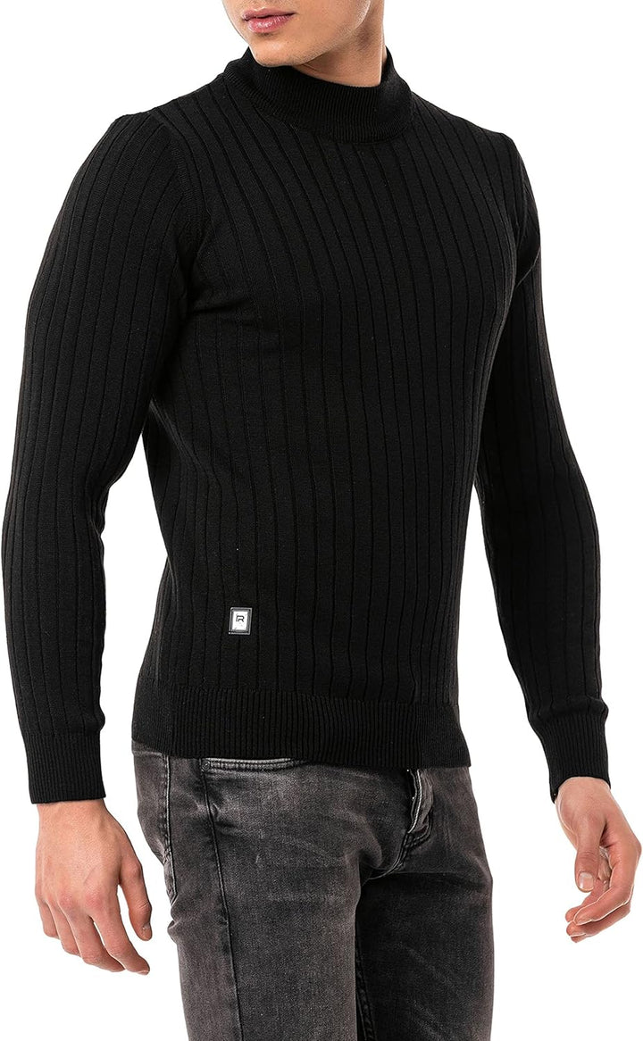 Redbridge Herren Strickpullover Stehkragen Pullover M Schwarz, M Schwarz