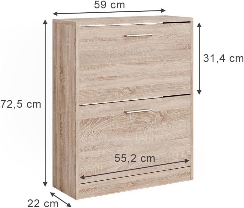 Vicco Schuhschrank Gizmo, Sonoma, 59 x 72.5 cm 2 Fächern, zur Aufbewahrung von Schuhen und kombinier