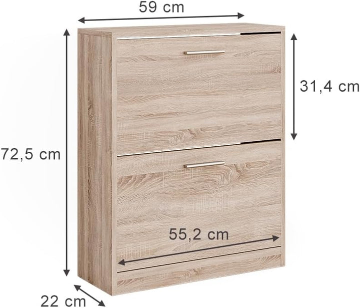 Vicco Schuhschrank Gizmo, Sonoma, 59 x 72.5 cm 2 Fächern, zur Aufbewahrung von Schuhen und kombinier