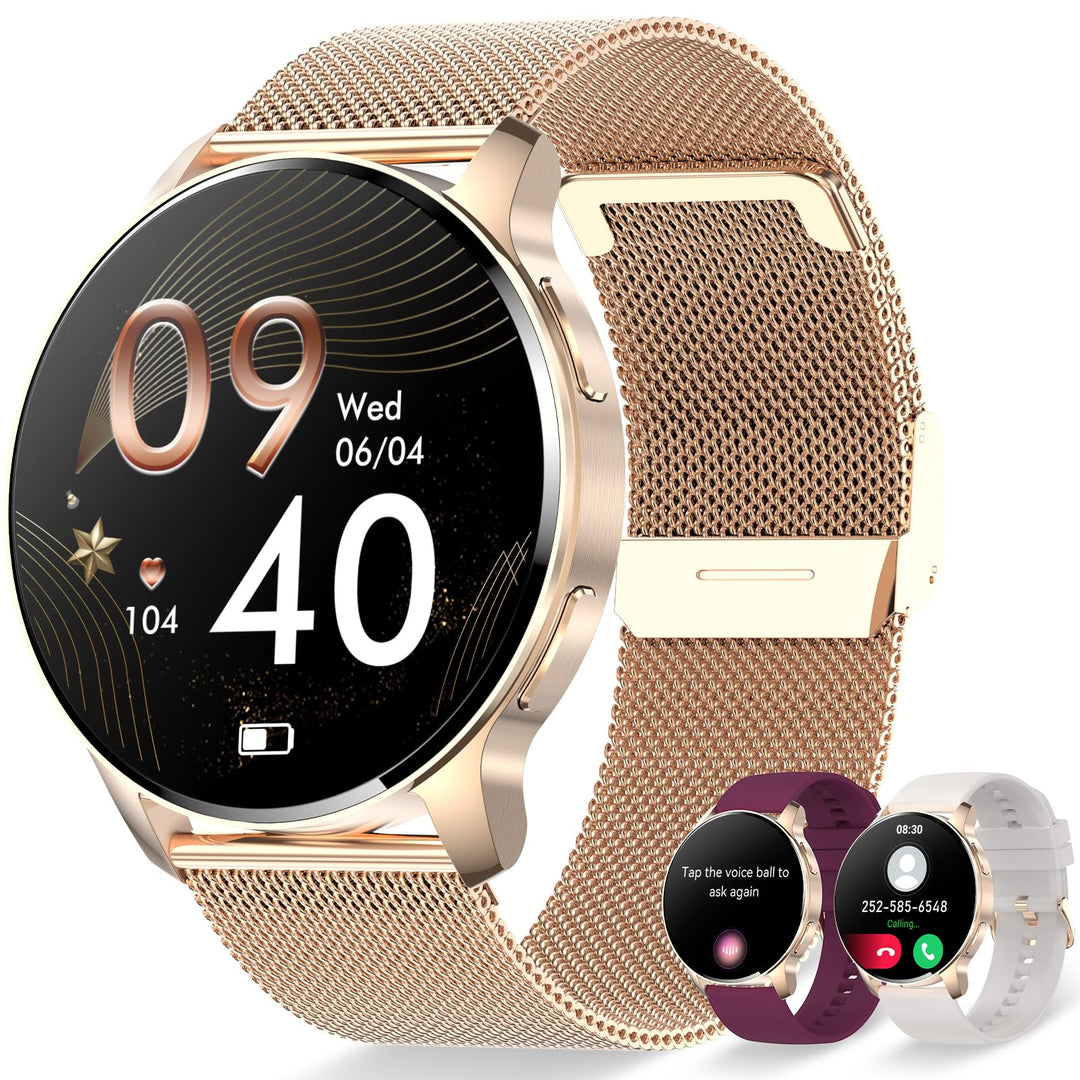 Erkwei Smartwatch Damen mit Telefonfunktion 1,32" Touchscreen Fitnessuhr mit Schrittzähler Herzfrequ