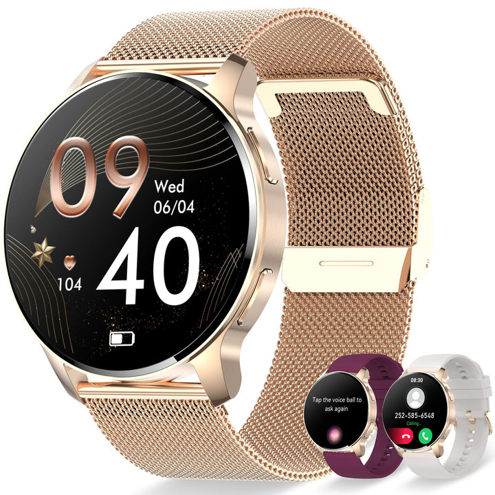 Erkwei Smartwatch Damen mit Telefonfunktion 1,32" Touchscreen Fitnessuhr mit Schrittzähler Herzfrequ
