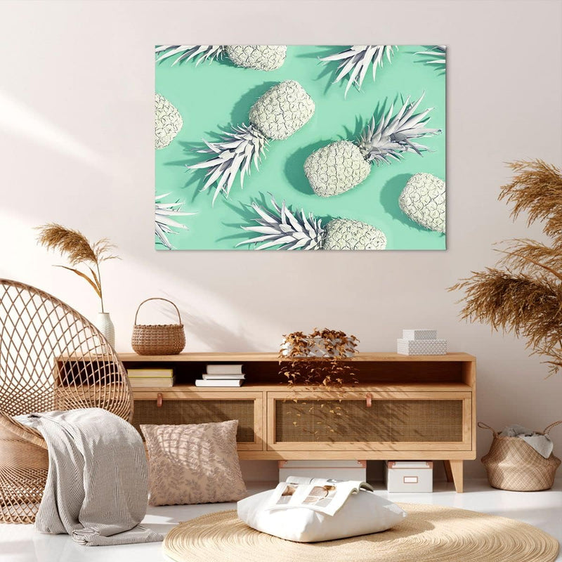 Bilder auf Leinwand 100x70cm Leinwandbild mit Rahmen Ananas Obst Saft Gross Wanddeko Bild Schlafzimm