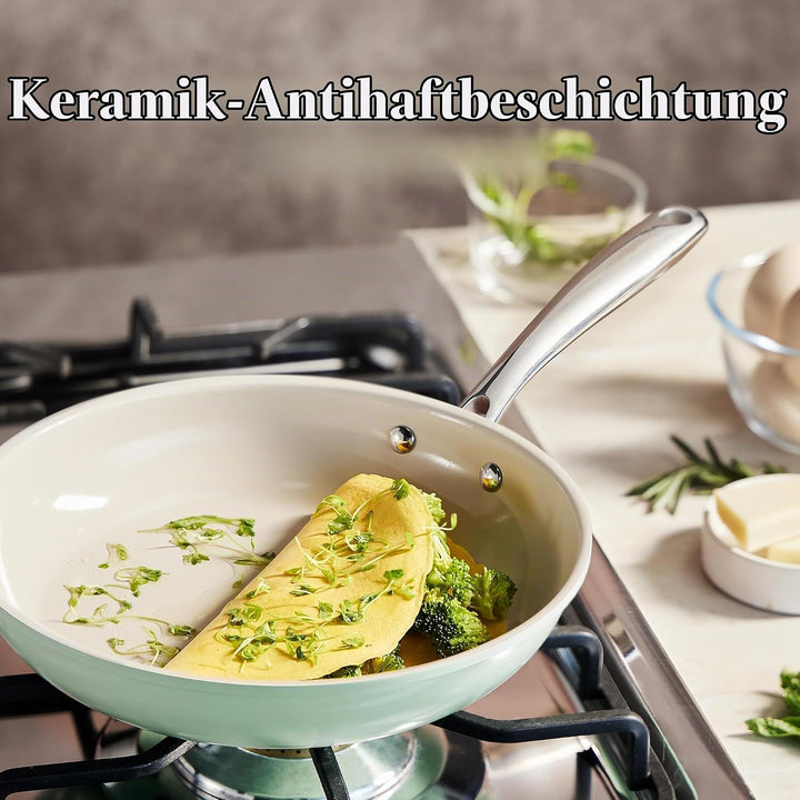 Redchef Keramik Pfanne Induktion 28cm, Antihaft Keramikbeschichtung Bratpfannen mit Edelstahlgriff,