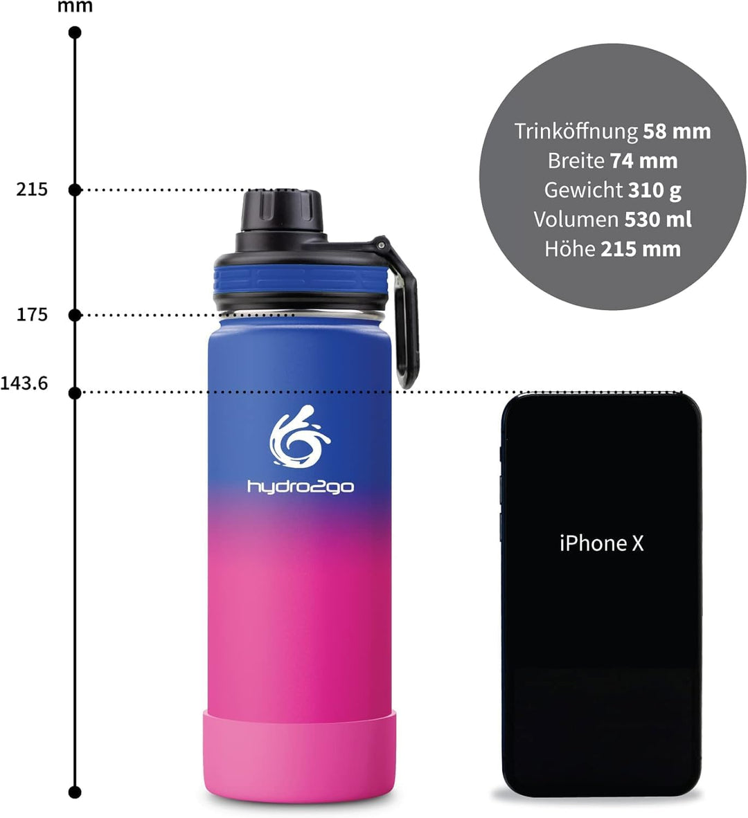 hydro2go ® Trinkflasche aus Edelstahl 500 ml / 0.5 Liter - für Kinder, Schule, Sport, Fitness & Outd