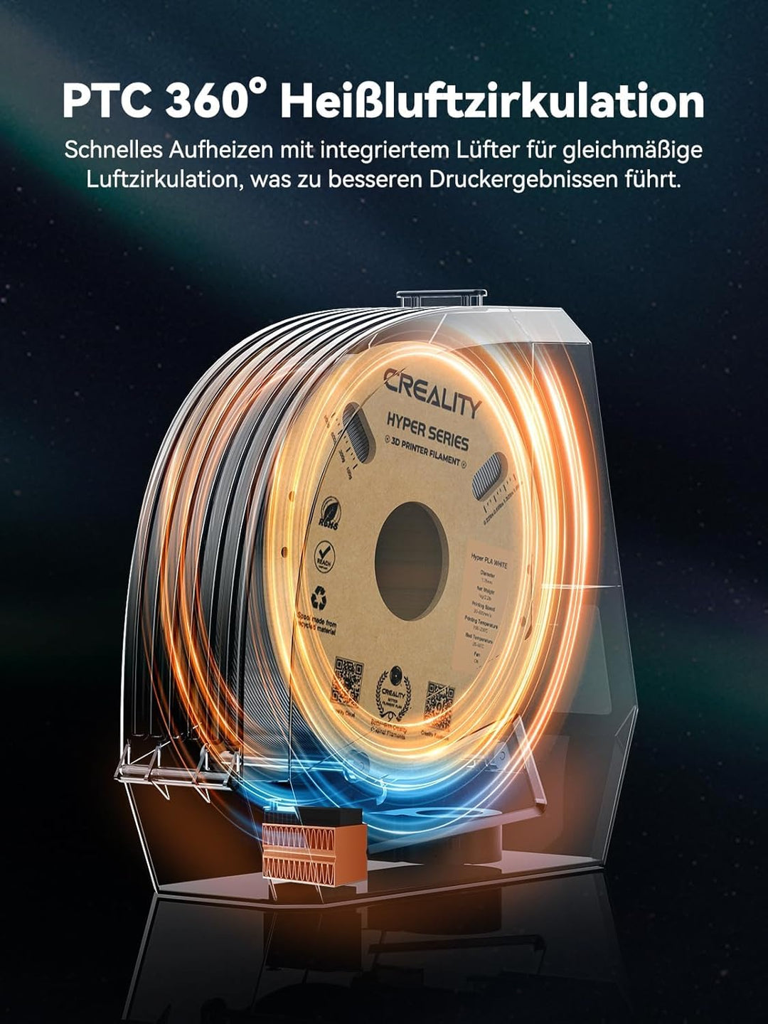 Creality Offizieller Space PI Filament Trockner, 3D-Drucker Dryer Box mit 360° Heizung, Upgraded Fil