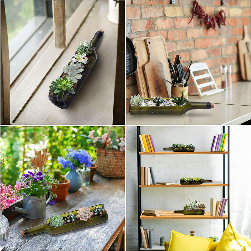 BELLE VOUS 3er Pack Glas Weinflasche Sukkulente Blumenkasten Vintage Blumentopf - L32 x B7,1 cm Oval