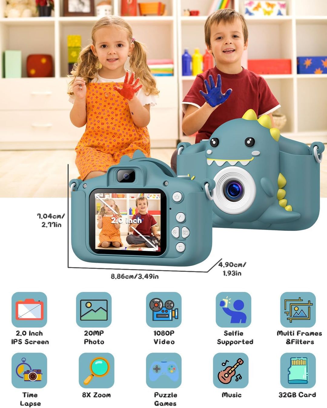 Kinderkamera, Gofunly Kinder Kamera 1080P 2,0-Zoll-Bildschirm Fotoapparat Kinder mit 32GB-Karte Self