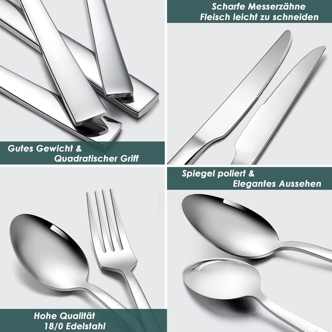 Besteck Set, Herogo 20-teilig Edelstahl Besteckset für 4 Personen, Silber Messer Gabel Löffel Set, P
