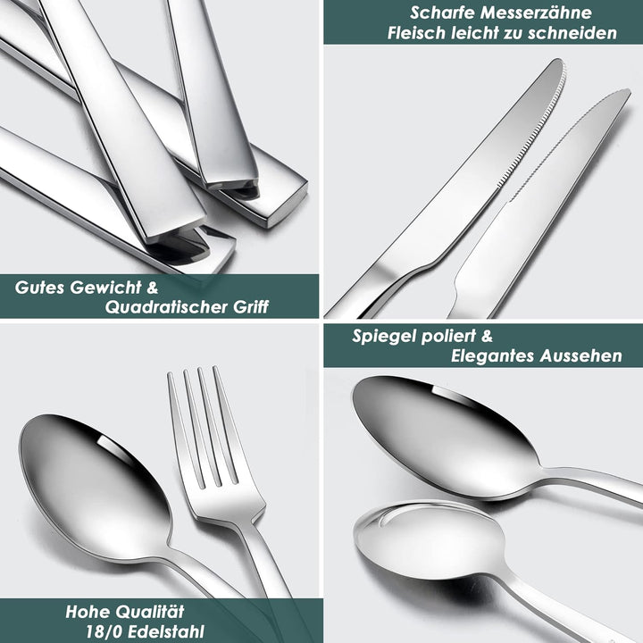 Besteck Set, Herogo 20-teilig Edelstahl Besteckset für 4 Personen, Silber Messer Gabel Löffel Set, P