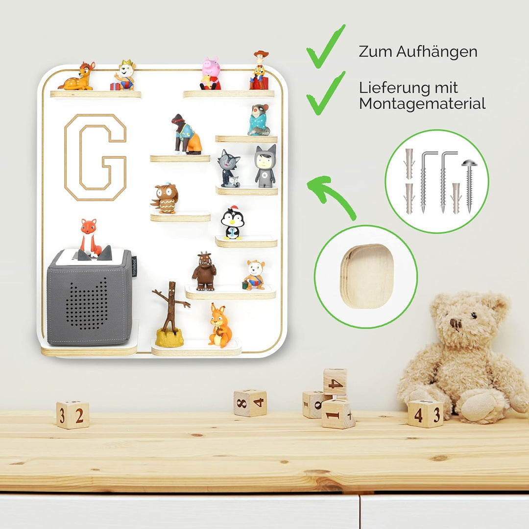 stadtecken Kinder Holz Regal für Musikbox I Buchstabe G I Geeignet für die Toniebox und ca. 36 Tonie