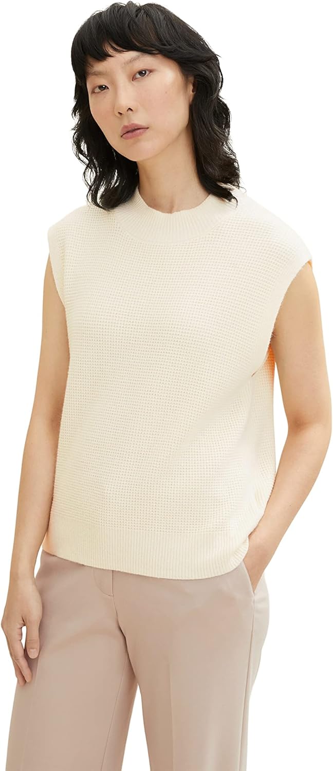 TOM TAILOR Damen Pullunder mit Rollkragen, 28130 - Soft Buttercream