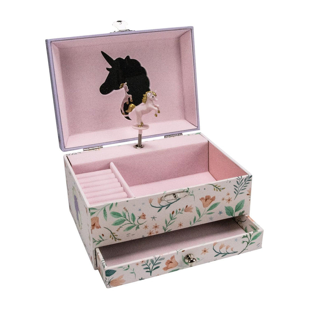 GICO Schmuckkästchen Einhorn für Mädchen Kinderspieluhr mit Musik, drehender Figur und Spiegel Gebur