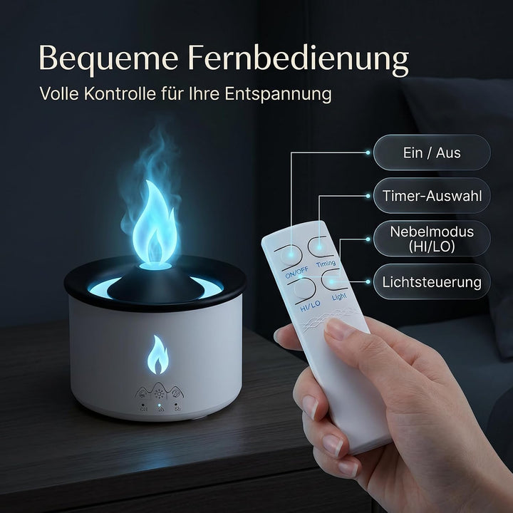 Vulkan Luftbefeuchter, Flammen Aroma Diffusor, 300ml Kapazität Weiss, Weiss