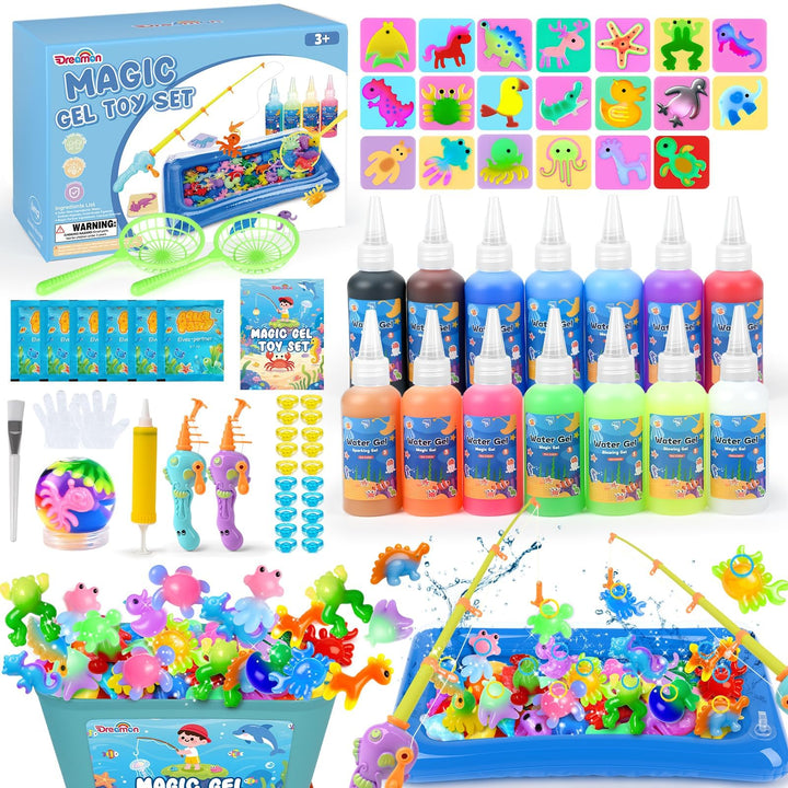 Dreamon Aqua Fairy Angelspiel Set, 71 PCS Magic Gel Water Kit mit 14 Farben, 2 Angelruten & 20 Forme