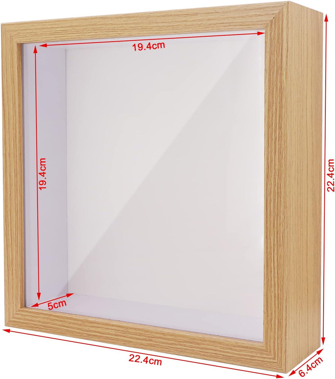 3D Shadow Box(22.3x22.3x6cm) Bilderrahmen aus Holz tiefe Box quadratisch tiefe Vitrine für Medaillen