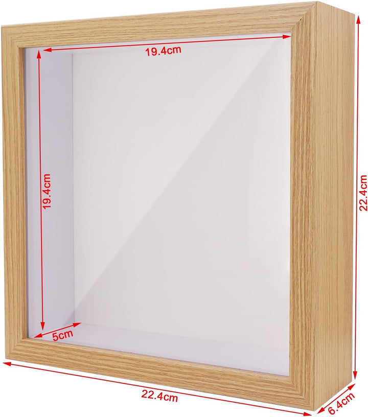 3D Shadow Box(22.3x22.3x6cm) Bilderrahmen aus Holz tiefe Box quadratisch tiefe Vitrine für Medaillen
