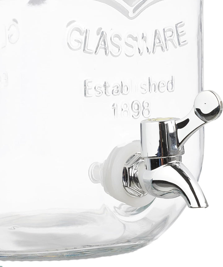 Relaxdays Getränkespender 2er Set, Limobehälter 4L, Zapfhahn und Deckel, Wasserspender, Glas & Kunst