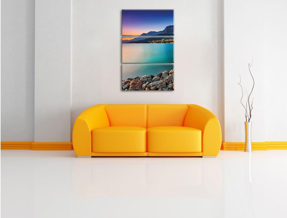Pixxprint Meer an Traumstadt 3-Teiler Leinwandbild 120x80 Bild auf Leinwand
