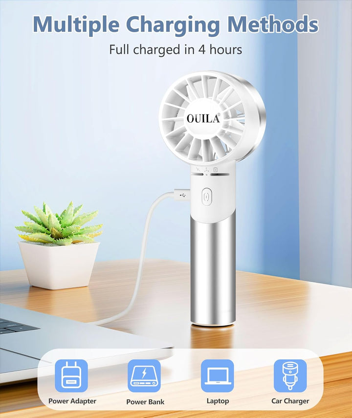 OUILA Handventilator, 2600mAh Mini Ventilator aus Metallwerkstoff USB Aufladbar Tragbarer Akku Venti