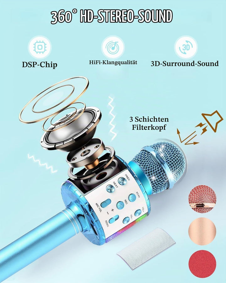 2er Set Drahtloses Bluetooth Mikrofon Karaoke Mit LED-Leuchten Tragbare Handheld Singen Karaoke Laut