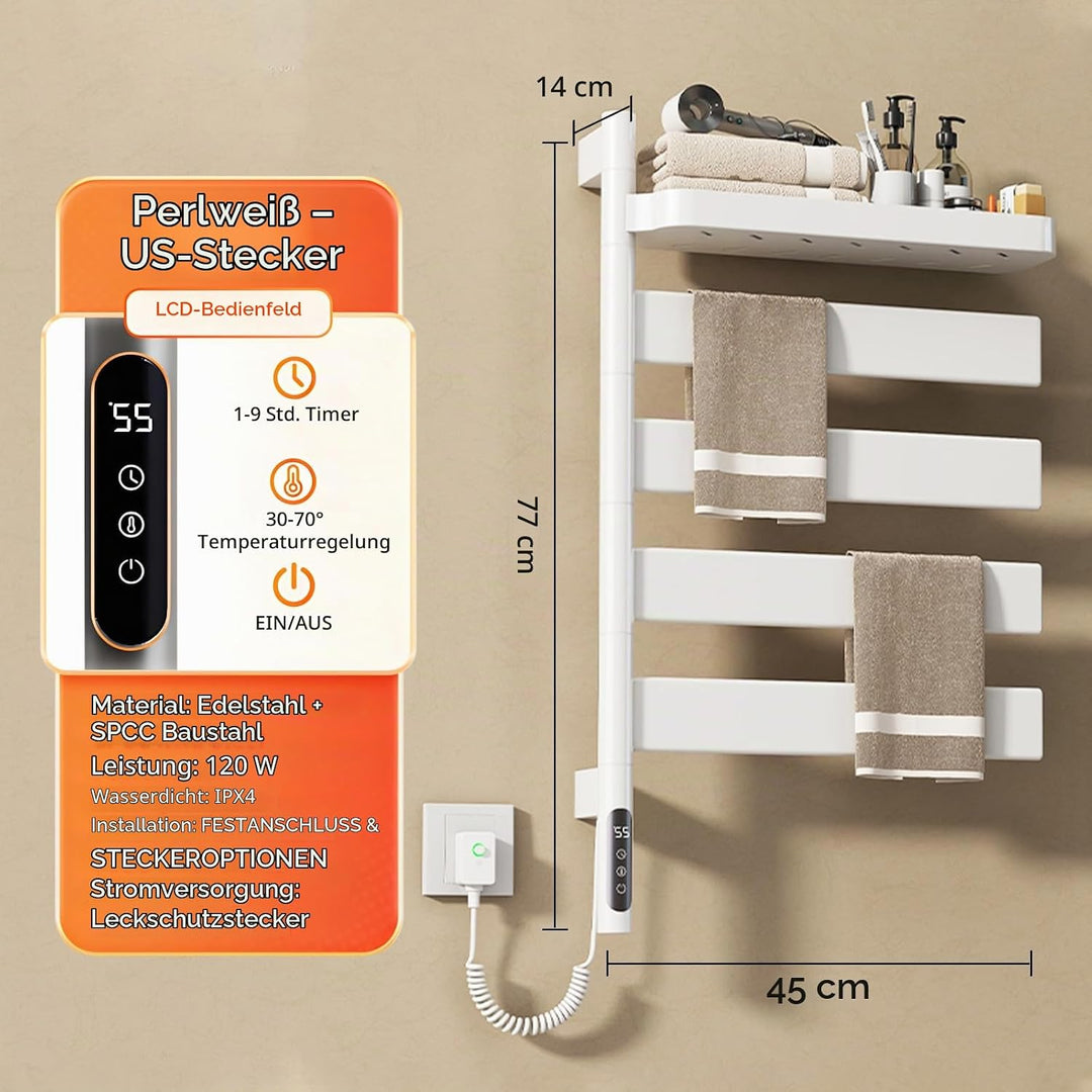 Handtuchheizkörper Elektrisch Mit Lagerregal Bad Handtuchtrockner Elektrisch 180°Drehung HandtuchwäR