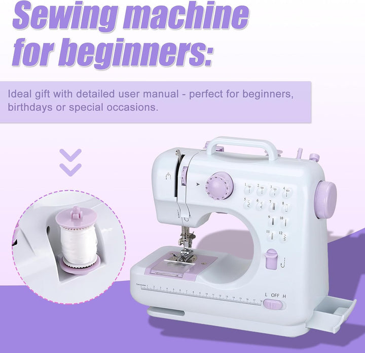 Mini Nähmaschine für Anfänger 12 Stiche Haushalt Doppelfaden Multifunktionsnähmaschine für Kinder EU