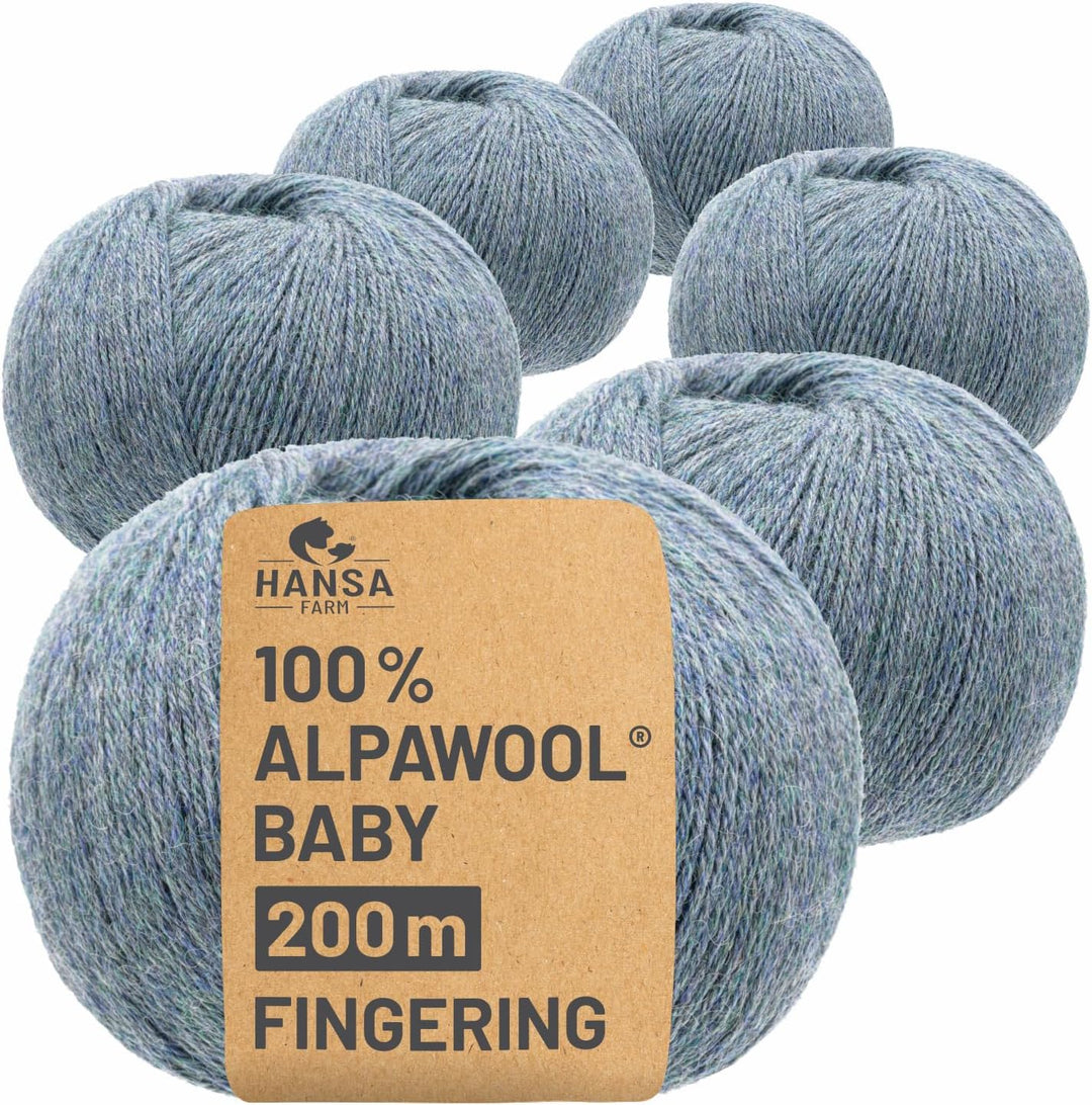HANSA-FARM | 100% Baby Alpakawolle in 50+ Farben (kratzfrei) - 300g Set (6 x 50g) - weiche Alpaka Wo