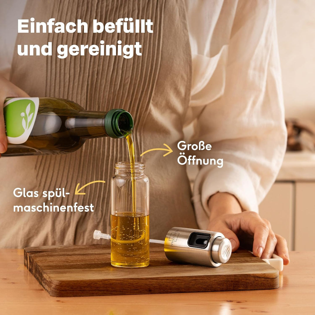 SILBERTHAL Ölsprüher 120 ml Glas – Sprühflasche für Speiseöl – 2 in 1 Essig & Ölspender – Gleichmäss