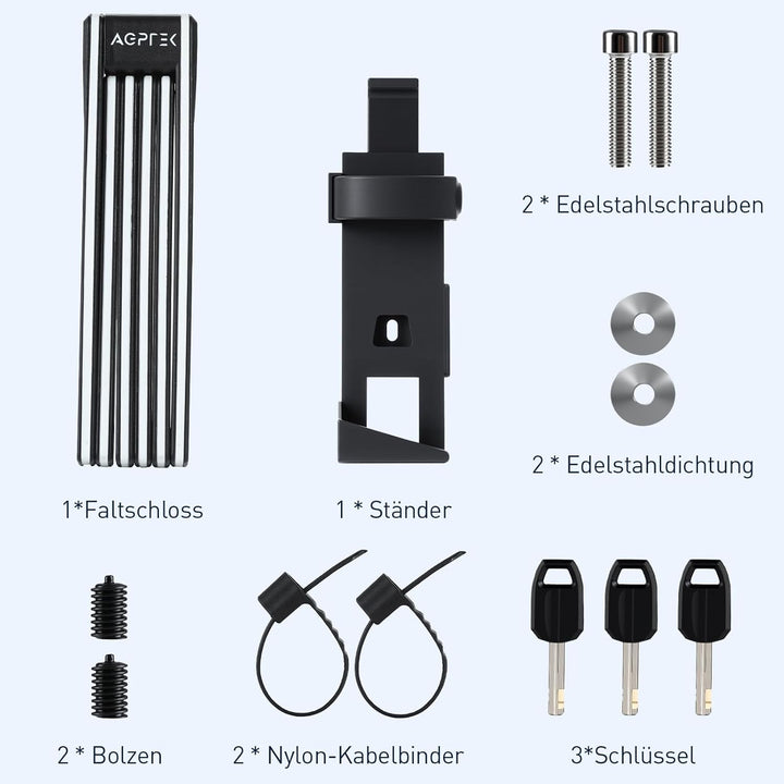 AGPTEK Faltschloss Fahrrad 100cm, Fahrradschloss mit Rostfrei Schlosskern und Antirutsch-Gummiband,