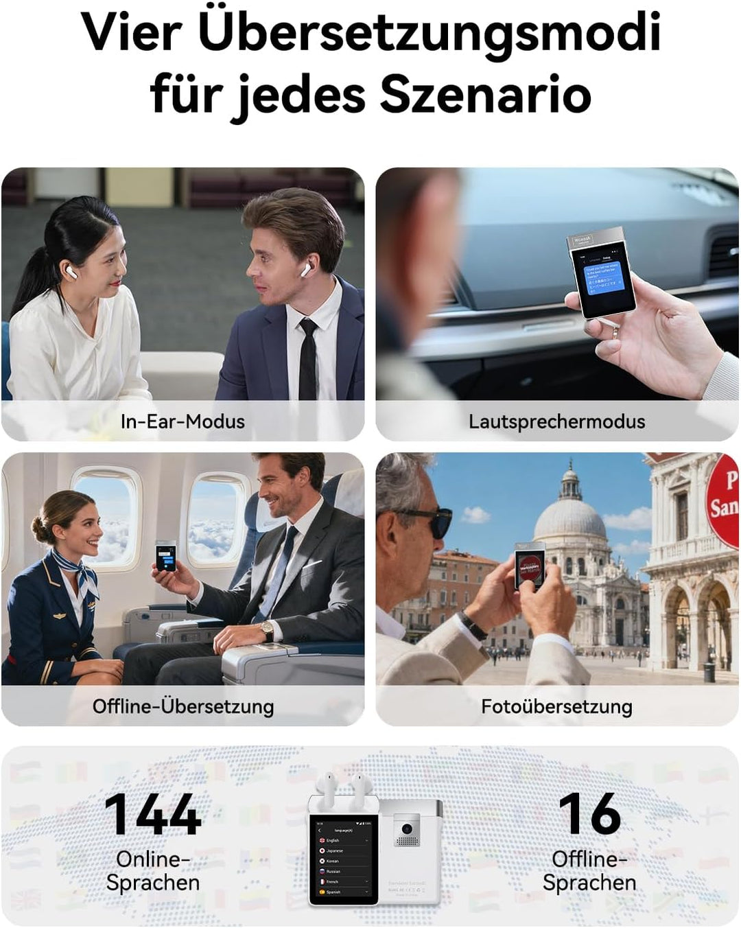 Wooask A9 Übersetzer KopfhöRer Support Anrufe & Hotspot-Freigabe Mit ChatGPT, Sprachübersetzer Ohne