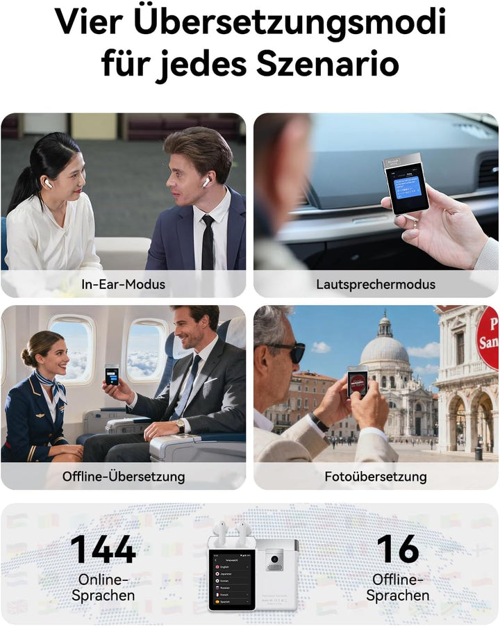 Wooask A9 Übersetzer KopfhöRer Support Anrufe & Hotspot-Freigabe Mit ChatGPT, Sprachübersetzer Ohne