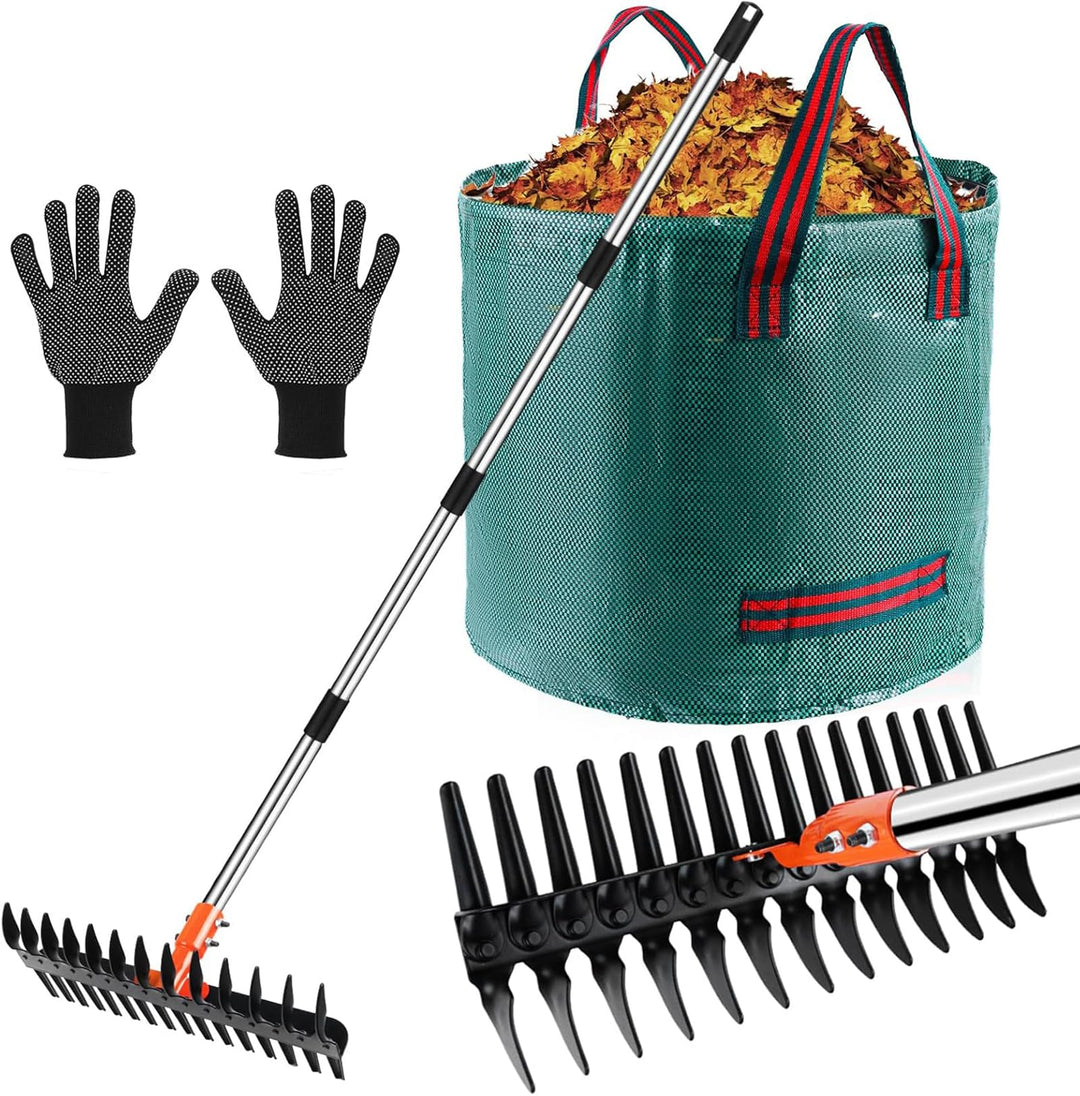Rechen für Rasenflächen, 38,1 cm, mit verbesserten Dual-Action-Zinken, effizienter Gartenrechen mit